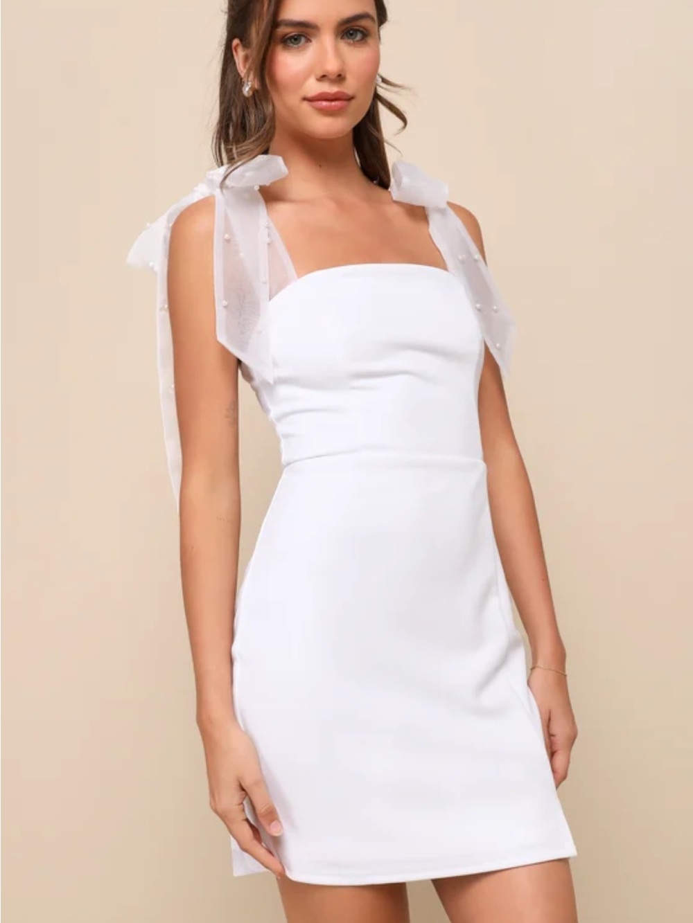 Lulus | Beaming Perfection White Pearl Organza Tie-Strap Mini Dress